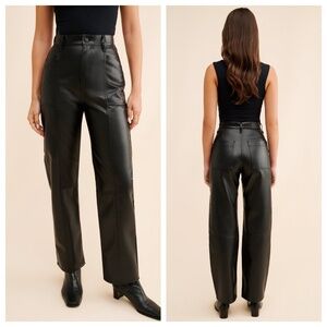 pistola Black Faux Leather Wide Leg Pants